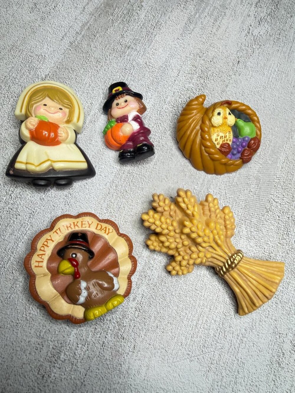Thanksgiving Brooches Set of 5 Hallmark Russ Pilgrims Turkey Vintage